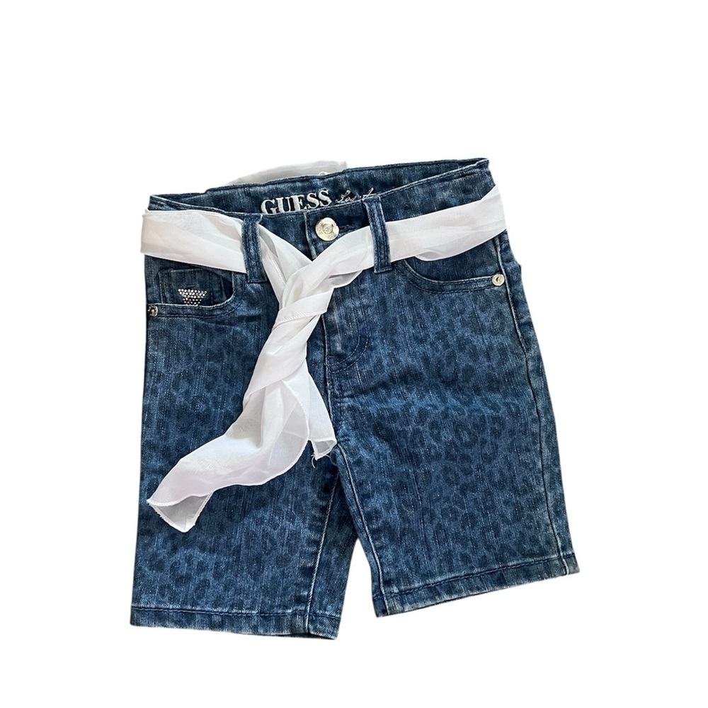 Guess Blue Denim Shorts with White Embroidery